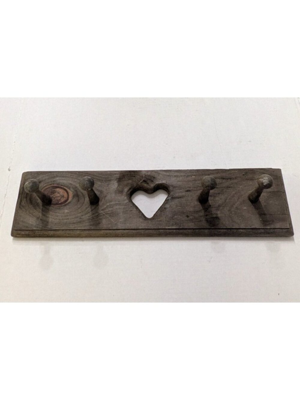 Vtg Wooden Coat Hat Rack 4 Peg Hanger Heart Cutout Wall Mount Country Rustic 18"